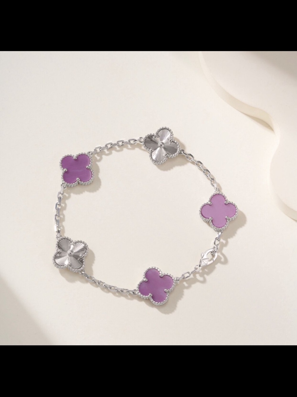 Van Cleef & Arpels Silver Bracelet with Purple Clover Motifs